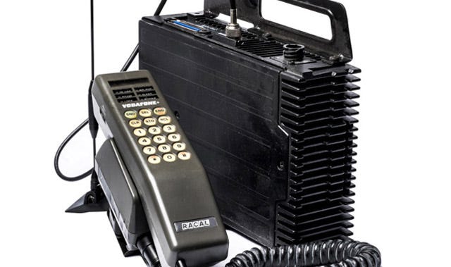 1980s mobile phone, illustrating the evolution of communication technology