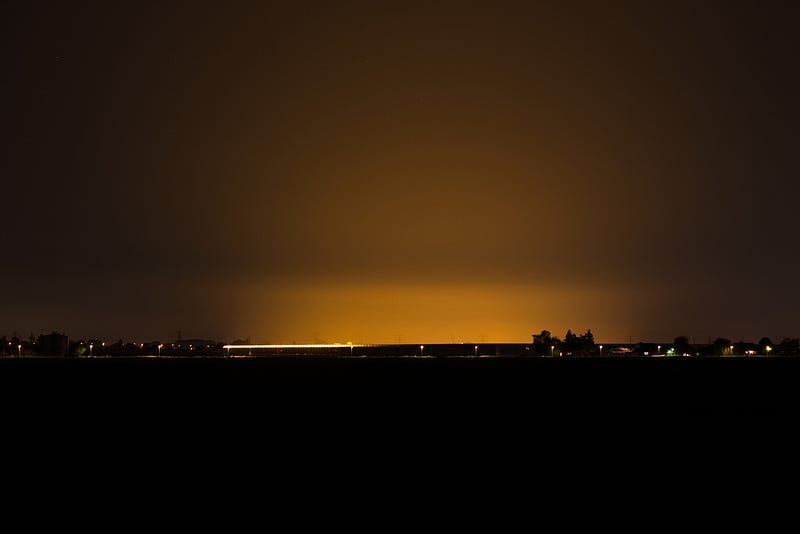 Illustration of light pollution in urban environments