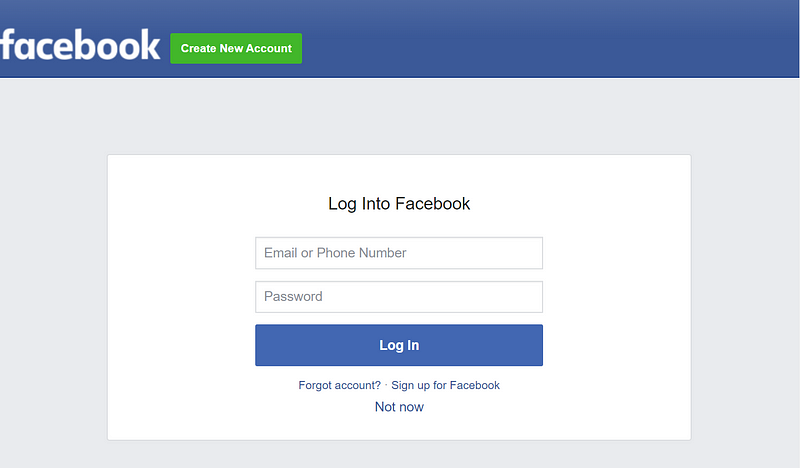 Facebook login page displayed in Selenium browser