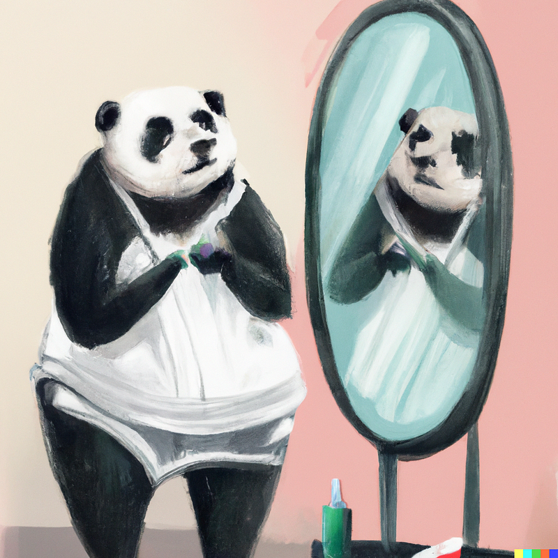 A reflective panda contemplating challenges in entrepreneurship.