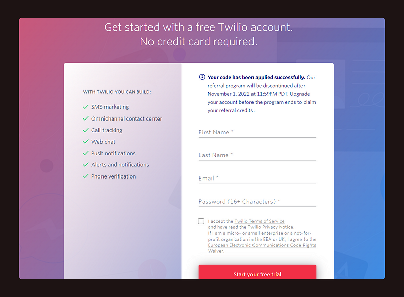 Setting up a Twilio account