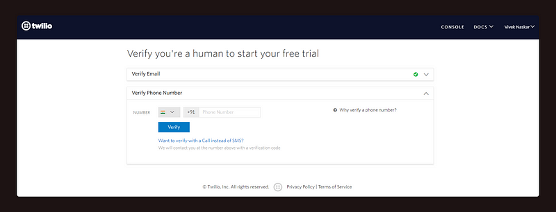 Confirming your Twilio phone number