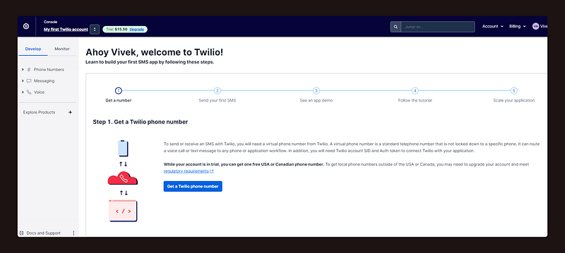 Obtaining a Twilio trial phone number