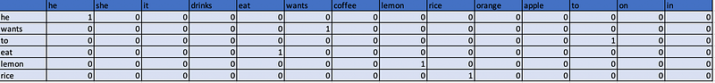 Sparse representation of text using one-hot encoding