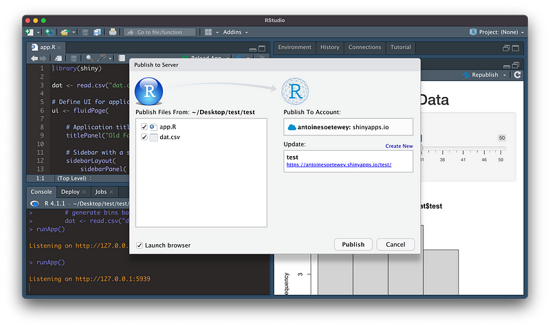 Publishing your dataset with the Shiny app