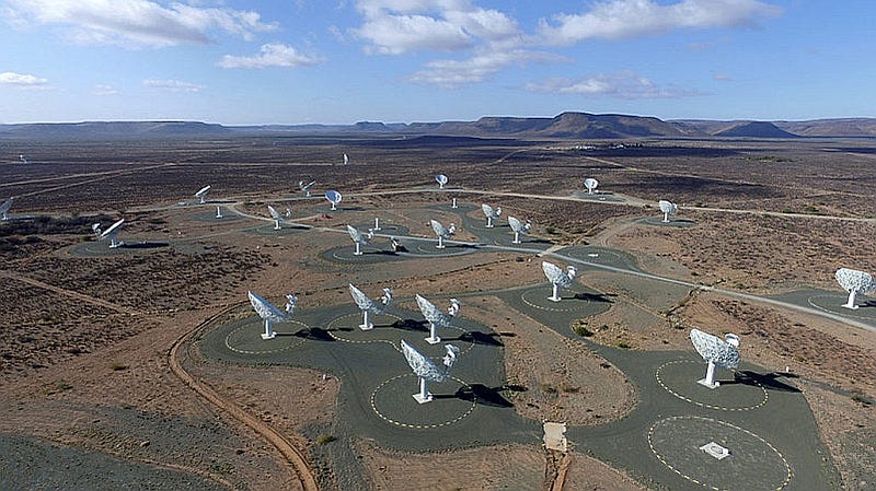 An aerial view of the MeerKAT array